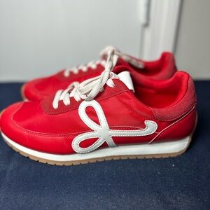 Women’s Red Retro Sneakers | White Logo Detail | Low Top Casual Fashion Shoes